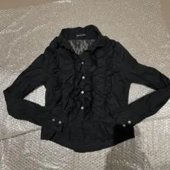 JEAN & LOUIS シャツ ブラック 黒 レトロ 古着 フリル レース M - メルカリ