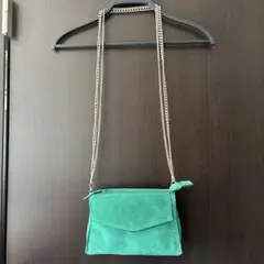 一度使用ZARA本革チェーンミニショルダーバッグ 緑 シルバー ゴールド 完売品
