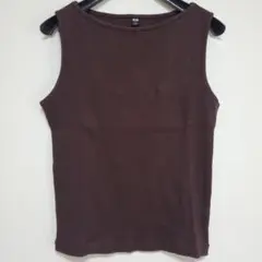 【M】ユニクロ UNIQLO リブ ボートネックT ノースリーブ ブラウン