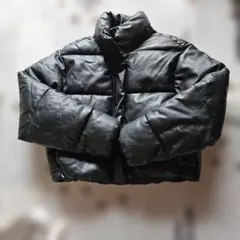 ZARA ブラック 合成皮革 ダウンジャケット Mサイズ