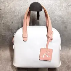 キタムラ ハンドバッグ レザー ホワイト ピンク バイカラー