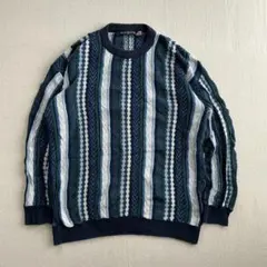 vintageニット　コットン　ストライプ　オーバーサイズ　古着　ストリート