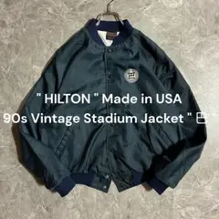 90s【USA製】HILTON 薄手スタジアムジャケット ワンポイント巴ロゴ L