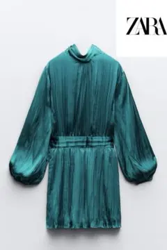 ZARA ターコイズ プリーツワンピースS