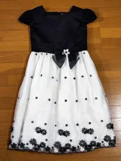 【160cm】motherways ドレス 花柄刺繍 ブラック×ホワイト