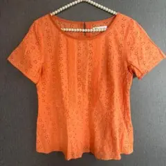 MK MICHEL KLEIN オレンジ 花柄刺繍 コットン半袖ブラウス 40のサムネイル