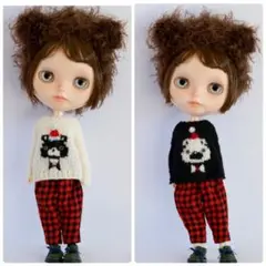 ブライスアウトフィット　白黒クマサンタニット　ツインコーデセット