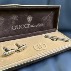 GUCCI ネクタイピン カフス セット 七宝焼き ブルー ゴールド 箱付き