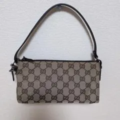 良品GUCCI GGキャンバス 　 アクセサリーポーチ ベージュブラウン　レザー