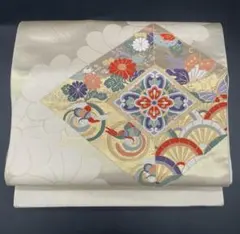 高級 正絹 袋帯 礼装 フォーマル 洒落帯　花柄　鳥　金彩　幾何学模様　307