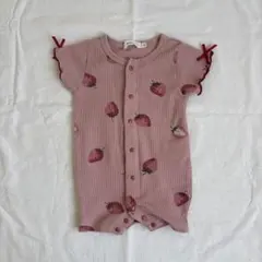 mmm's様専用　Milkiss いちご柄ロンパース ワッフル生地　ピンクのサムネイル