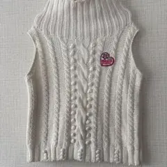 mezzo piano オフホワイトケーブル編みニット　ハイネックベスト汚れ有L