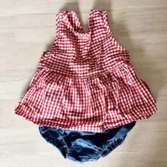 赤と白チェック柄ロンパースセット
