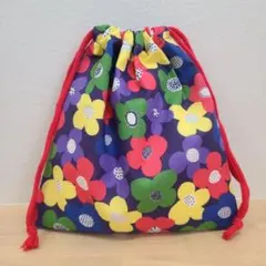 No.794　ハンドメイド　給食袋　コップ袋　巾着　花柄　パープル