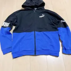 プーマ PUMA パーカー ジュニア160 黒青 切替 フルジップ