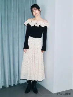 リリーブラウン フリルカラーニットコンビワンピース