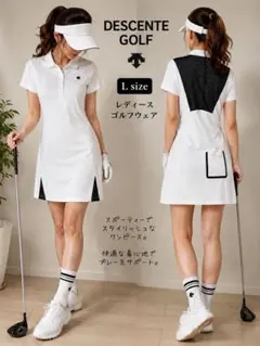 【美品】デサントゴルフ レディース 半袖 ポロワンピース ホワイト Lサイズのサムネイル