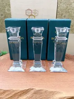 BOHEMIA CRYSTAL クリスタルキャンドルホルダー 3個セット