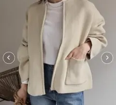 ランタンスリーブ　ショートブルゾン　ノーカラーカーディガン