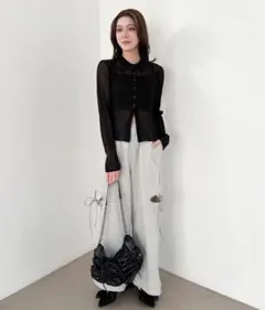 Heather シアーポロカーディガン ブラック