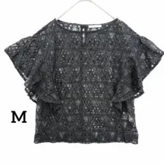 オペークドットクリップ 半袖ブラウス M 黒 レース 重ね着 綺麗め お洒落のサムネイル