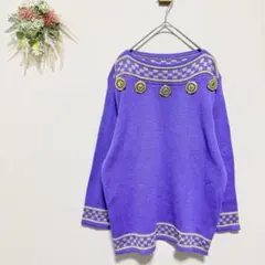 美品 フェアリーポップ 【F】 日本製 ニット 金ボタン デザインニット 個性派