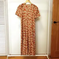 ナノユニバース nano universe オレンジ花柄 半袖ロングワンピース