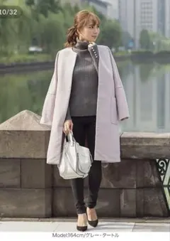 神戸レタス　岡部あゆみ　パール　ニット　ハイネック　グレー