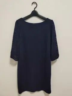 a.v.v ネイビー レース袖 ひざ丈ワンピース
