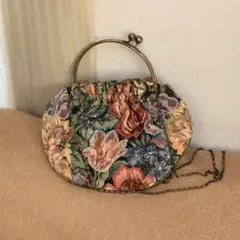 お値下! がま口 花柄バッグ ビーズ 黒 パーティ アンティーク調