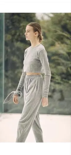 SEA ベロア長袖 クロップドトップス