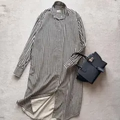 Unpeu femme アンプーファム　定番ストライプ　ロングシャツワンピース