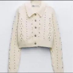【値下げ】ビーズクロップドニットカーディガン　ZARA