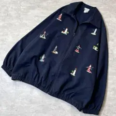 90s Bon Worth 灯台 刺繍 ジップ ジャケット ネイビー