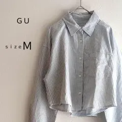 【美品♡春服】GU ストライプクロップドシャツ 長袖 M グレー