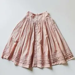 インゲボルグ　ドット　ピンク　フリル　前ボタン　ロングスカート