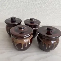 陶器　壺型　蓋付き器 4個セット　プリンカップ　はちみつのサムネイル
