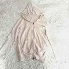 【ジェラートピケ】白 ほんのりピンク フード付き ルームウェア ロゴ入