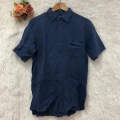 ★UNIQLO★ユニクロ シャツ【M】青 半袖 胸ポケット付き カジュアル