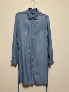 UNIQLO シャツワンピース　ガウン　ロングシャツ　ブルー系　M