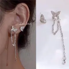 No.53A キラキラバタフライビジューピアス 韓国 ナビ蝶々 量産型 地雷