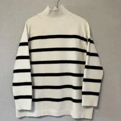 GU ボーダー ハイネックニット Ｓオフホワイト ブラック