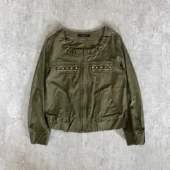 ビジュー ブルゾン オリーブ色 フリル ジャケット ミリタリー 短丈のサムネイル