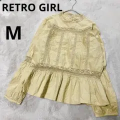 レトロガール　ブラウス　カットソー　イエローベージュ　M