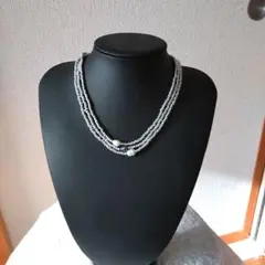 シルバー系 3連ネックレス パール ビーズ