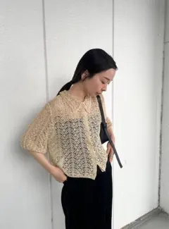 レースパターンニットショートカーディガン
