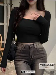 shein シーイン Dazy ブラック リブ 長袖トップス