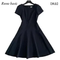 美品✨ ルネ ベーシック フレアワンピース ひざ丈 ウエス切替 半袖 ブラック