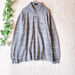 a1952 エックスクラブ チェック柄長袖ポロシャツ レトロデザイン（M）グレーのサムネイル