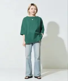 【新品未使用】FREAK'S STOREボートネック半袖バスクTシャツグリーン